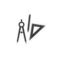 Set of ruler compasses pencil icon in flat style. Vector sign set for architect Royalty Free Stock Photo