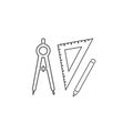 Set of ruler compasses pencil line icon in flat style. Vector sign, set for architect Royalty Free Stock Photo