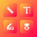 Set Ruler, Text, Scanner and Carton cardboard box icon. Vector