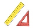 Set of rulers. Triangular. Doodle. Stationery items. Office tools. Measuring lengths, angles. Subjects for math lesson