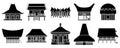 Set of rumah adat provinsi Indonesia, collection of Indonesian traditional house silhouette, vector illustration