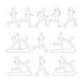 A set of running active people. Side view. Sport, jogging, fitness, training concept. Contour.