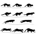 Set of running black cat silhouettes