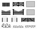 Set of rural fences in silhouette style