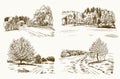 Set of rural landscapes, vintage style