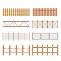 Set of rural wooden fences, pickets vector. White silhouettes fence for garden illustration