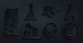 Set Russian bagels, The Tsar bell, Oil pump or pump jack, Rouble, ruble currency, Cannon and Balalaika icon. Vector