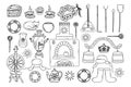 Set of Russian culture village elements. Vector doodle