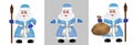 Set Russian Santa Claus or Father Frost also known as Ded Moroz in blue fur coat. Saint Nicholas, Saint Nick, Kris Kringle