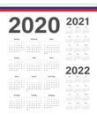 Set of Russian 2020, 2021, 2022 year vector calendars