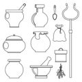 A set of rustic dishes and kitchen equipment. Vector illustration of the icon Royalty Free Stock Photo