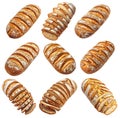 Set of Rustic multigrain baked bread loaf with oat toppings, isolated on white transparent background Royalty Free Stock Photo