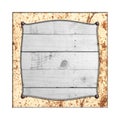 Set 8. rusty metal frame on white rustic wood. Royalty Free Stock Photo