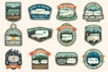 Set of rv camping badges, patches. Vector Concept for shirt or logo, print, stamp or tee. Vintage typography design with Royalty Free Stock Photo