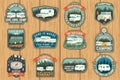 Set of rv camping badges, patches. Vector Concept for shirt or logo, print, stamp or tee. Vintage typography design with Royalty Free Stock Photo