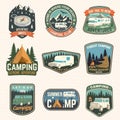 Set of rv camping badges, patches. Vector. Concept for shirt or logo, print, stamp or tee. Vintage typography design Royalty Free Stock Photo