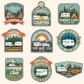 Set of rv camping badges, patches. Vector. Concept for shirt or logo, print, stamp or tee. Vintage typography design Royalty Free Stock Photo