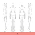 Set of S Size Women Fashion template 9 nine head Croquis Lady model skinny body with main lines figure front, side,