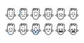 A set of sad and angry emotional faces. Doodle emoji are sad, angry, and cry. Collection of cute characters. Vector