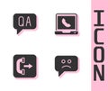 Set Sad smile, Question and Answer, Outgoing call phone and Telephone 24 hours support icon. Vector Royalty Free Stock Photo