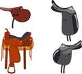 Set of saddles, equestrian equipment Royalty Free Stock Photo