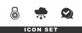 Set Safe combination lock, Internet of things and Check mark speech bubble icon. Vector Royalty Free Stock Photo