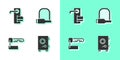 Set Safe, Digital door lock, Marked key and Bicycle icon. Vector Royalty Free Stock Photo
