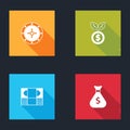 Set Safe, Dollar plant, Stacks paper money cash and Money bag icon. Vector