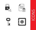 Set Safe, Lock, Old key and Document and lock icon. Vector Royalty Free Stock Photo