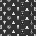 Set Safe, Shield with dollar, Light bulb with concept of idea and Pyramid chart infographics on seamless pattern. Vector Royalty Free Stock Photo