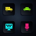 Set Safety belt, Car, Computer call taxi service and . Black square button. Vector