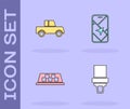 Set Safety belt, Car, Taxi car roof and City map navigation icon. Vector