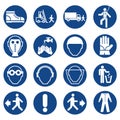 Set of safety equipment signs. Mandatory construction and industry signs. Collection of safety and health protection equipment. Pr Royalty Free Stock Photo