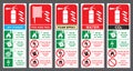Set of safety labels. Fire extinguisher colour code. Royalty Free Stock Photo