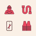Set Safety vest, Builder, Industry pipe and Mobile service icon. Vector