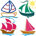 Set sailboat childlike drawing Royalty Free Stock Photo