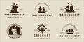 set of sailboat or sailing ship logo vintage vector illustration template icon graphic design. bundle collection of various retro Royalty Free Stock Photo