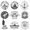 Set of sailing camp, canoe and kayak club badges. Vector. Concept for shirt, print, stamp or tee. Vintage typography