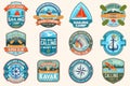 Set of sailing camp, canoe and kayak club patches. Vector. Concept for shirt, print, stamp. Design with sea anchors Royalty Free Stock Photo