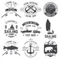 Set of sailing camp and fishing club badges. Vector. Concept for shirt, print, stamp or tee. Vintage typography design