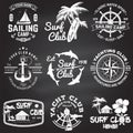 Set of sailing camp, yacht club and surf club badges. Vector. Concept for shirt, print, stamp. Vintage typography design Royalty Free Stock Photo