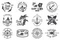 Set of sailing camp, yacht club and surf club badges. Vector. Concept for shirt, print, stamp. Vintage typography design Royalty Free Stock Photo