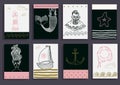 set with sailor, lighthouse, mermaid, ship and other. Royalty Free Stock Photo