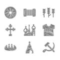 Set Saint Basil's Cathedral, The Tsar bell, Hammer and sickle USSR, t-shirt, Bread loaf, Christian cross, Wheat and