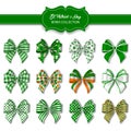 Set of saint patrick`s day bows. collection of isolated bows with irish colors and decorations