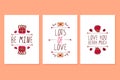 Set of Saint Valentines day hand drawn greeting cards.