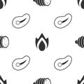 Set Salami sausage, Fire flame and Steak meat on seamless pattern. Vector