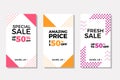 Set of sale banners with fluid geometric shapes perfect for instagram stories and other ads. Trendy modern vector template design