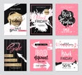 Set of sale banners with grunge elements, brush strokes and handwritten inscriptions. Black Friday sale banners. Vector Royalty Free Stock Photo