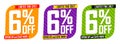 Set Sale 6% off banners, discount tags design template, extra deals, lowest price, vector illustration Royalty Free Stock Photo